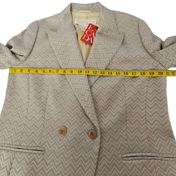 Escada Margaretha Ley Silk And Wool Chevron Blazer In Beige And Blue Sz 42 NWT - Picture 9 of 10
